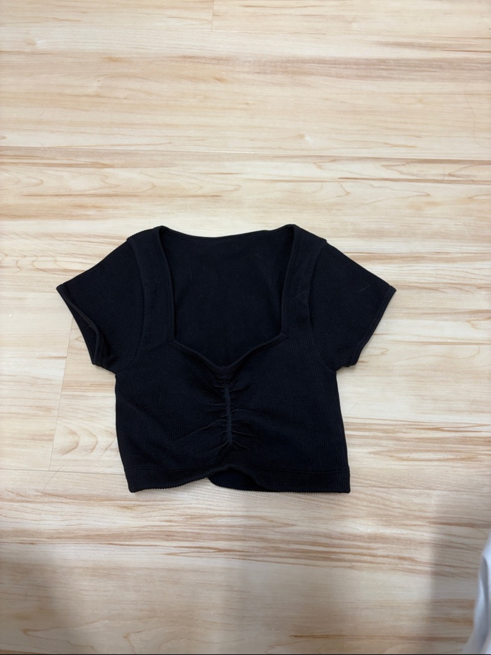 Black Ruched Front Square Neck Crop Top -holister